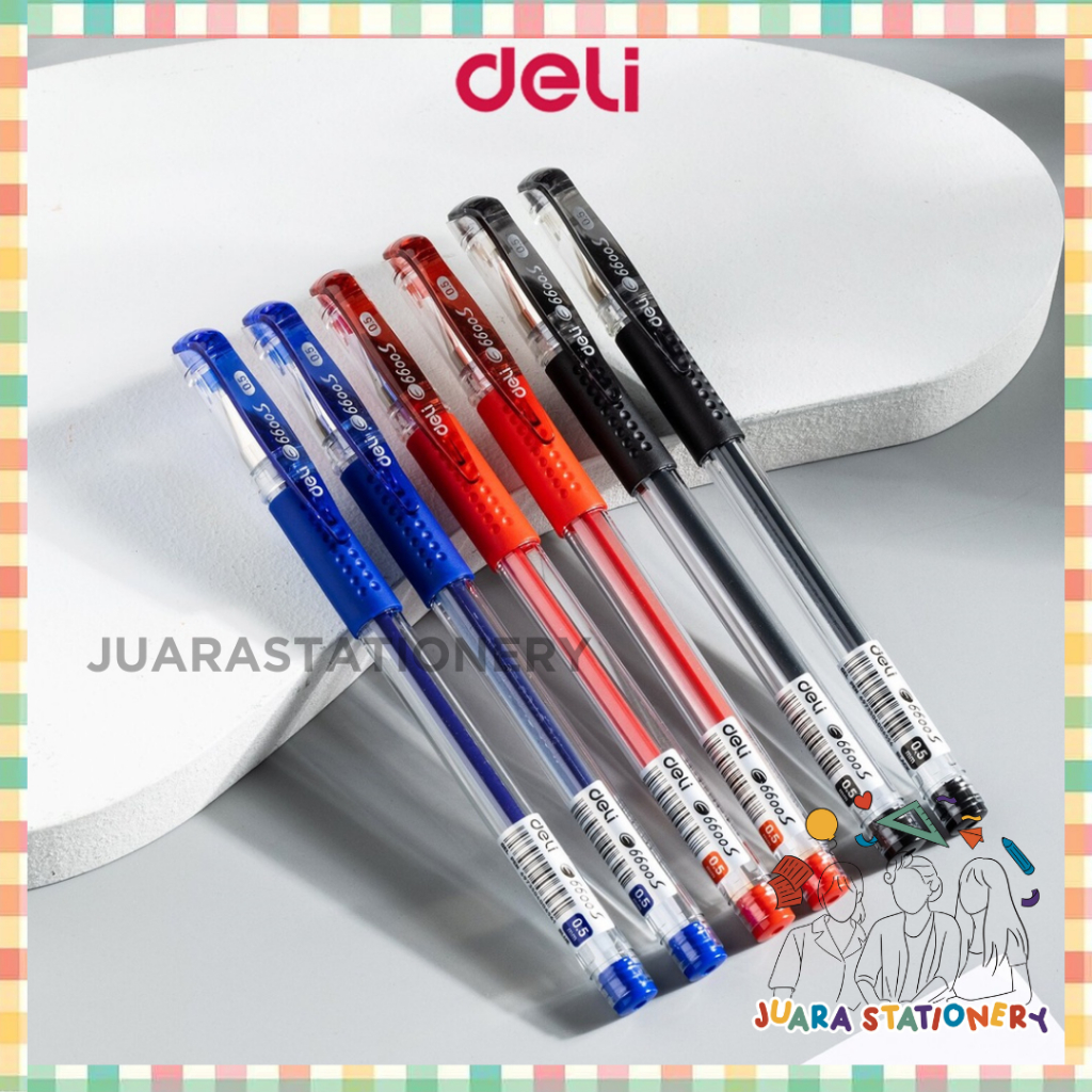 

Pulpen Gel Deli E6600S Tinta Hitam Biru Merah / Pulpen Gel Bolpen Gel Bolpen Tinta