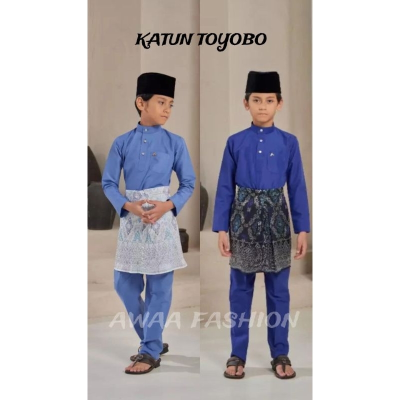 Baju Kurung Melayu Teluk Belanga Anak Laki Laki Setelan Bahan Katun Toyobo Pakaian Koko Muslim Pria 
