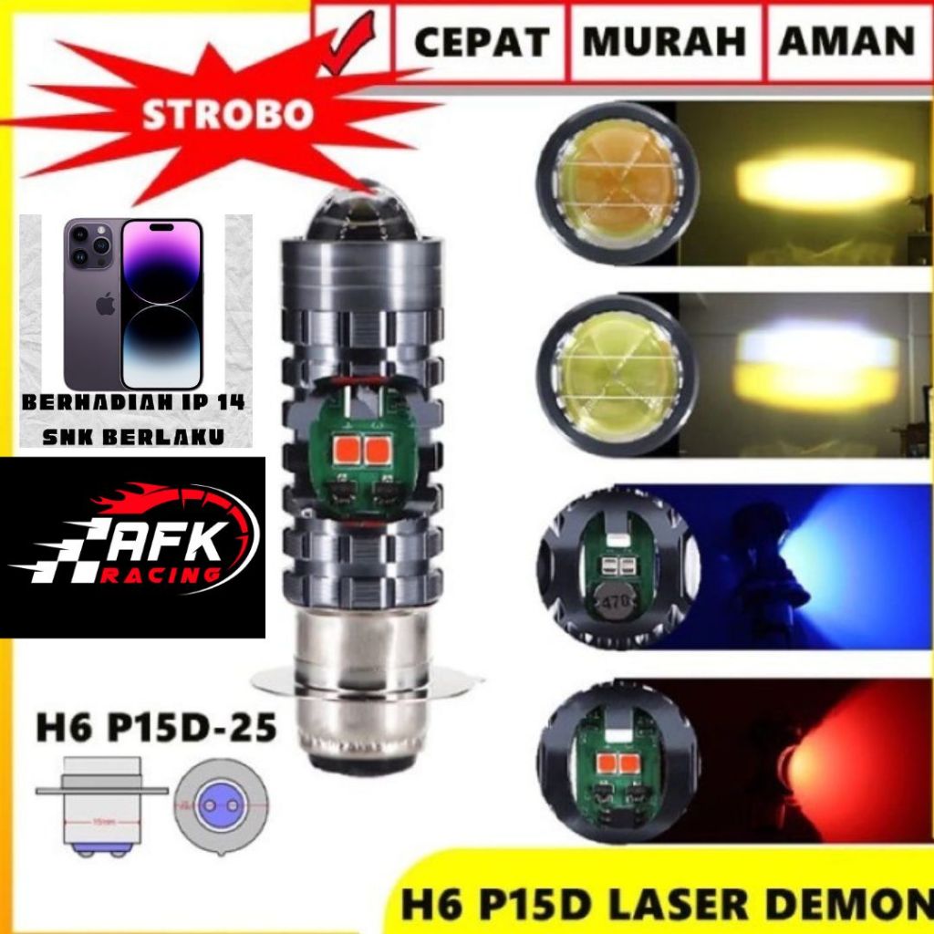 Lampu Led Motor Bebek H6 laser 4 Sisi Original model AES putih kuning DE besar super terang Motor Va