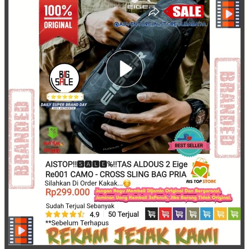 🆂🅰🅻🅴%̶TAS SLEMPANG ALDOUS 2 BLACK CAMO CROSS SLING BAG UNISEX EIGIER1989 ORIGINAL