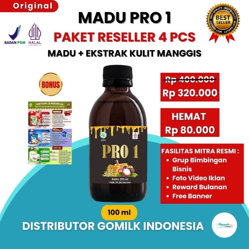 

[BISA COD + GARANSI] [GRATIS BANNER] [PAKET RESELLER 4 PCS] MADU PRO 1 200ML