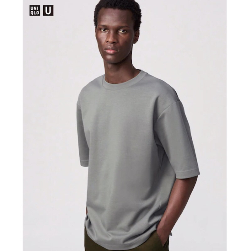UNIQLO U Men AIRism T-Shirt Kaos Pria Katun Oversized Lengan 1/2 Green