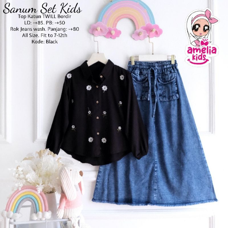(COD) sanum set kids ORI Amelia kids // casa/ setelan rok jeans anak usia 7-12tahun