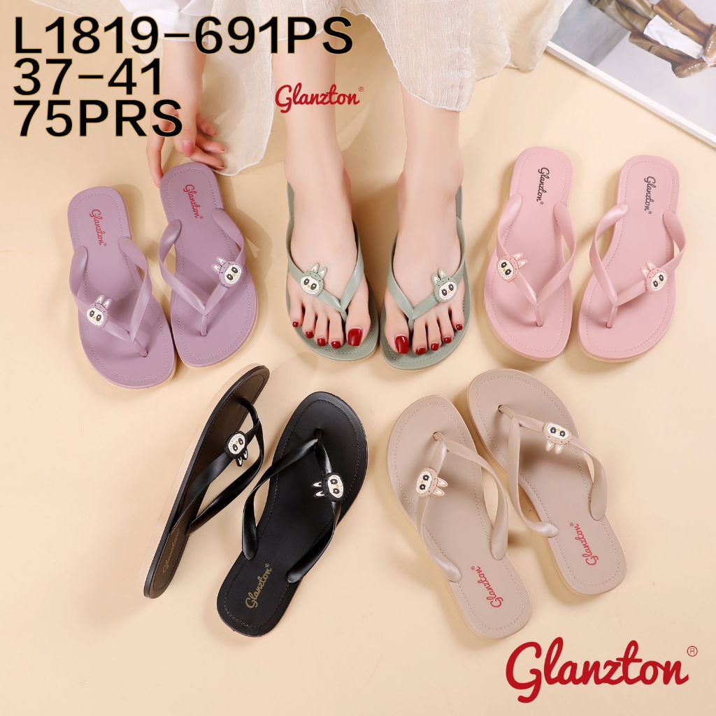 Sandal Jepit Wanita Jelly Tali Glanzton JLT L1819 Japit Karet Gambar Labubu Murah