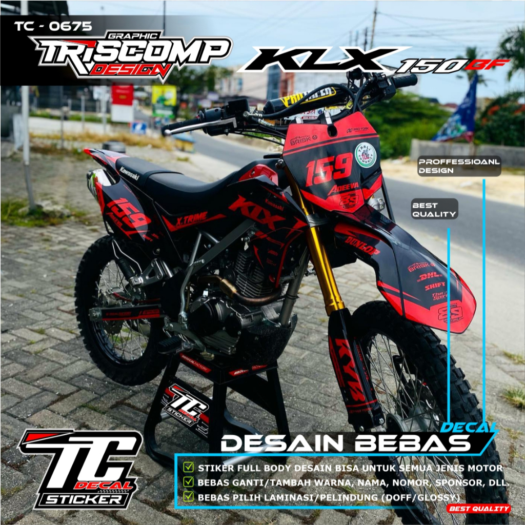 Decal KLX 150 BF New Motif simpel hitam merah stiker fullbody custom Bisa reques - List variasi Stri