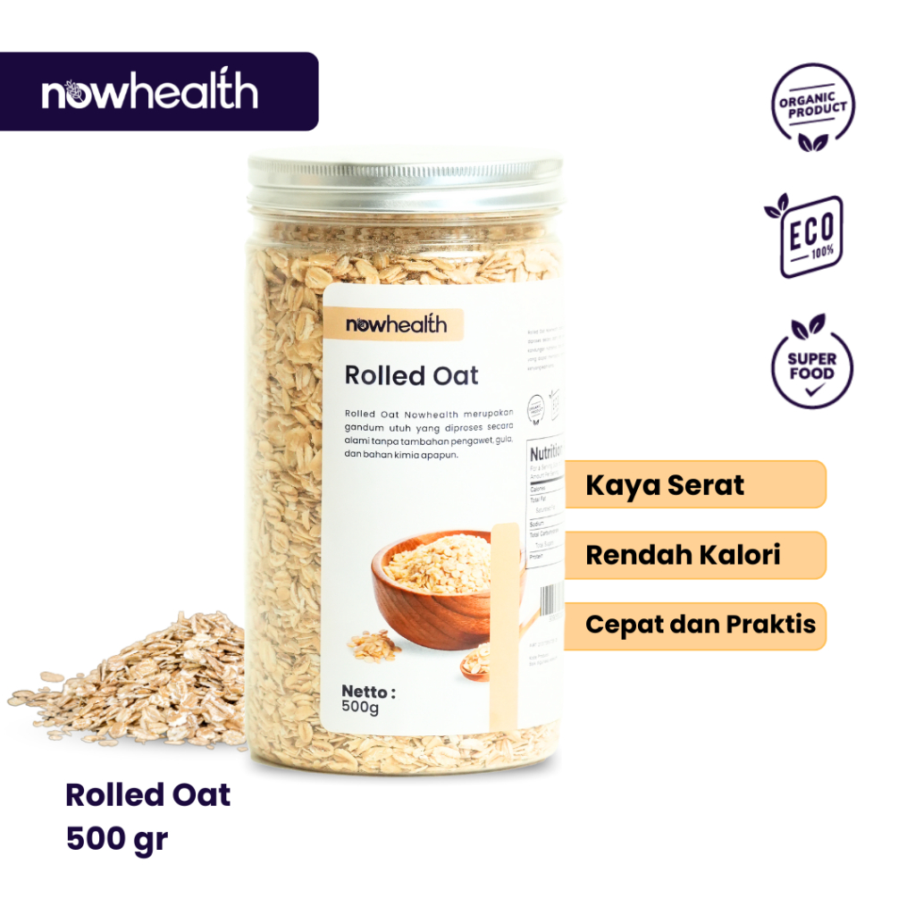 

Rolled Oat 500 gr Jar Nowhealth Gandum Utuh Oatmeal Oat Overnight Sereal Sarapan Sehat Praktis