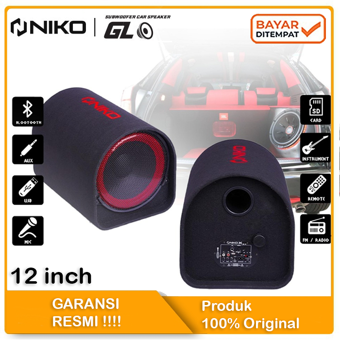 Speaker Niko GL 12 Subwofer 12 Inch Mobil Tabung Bluetooth USB Car Speaker Karaoke Remote Super Bass