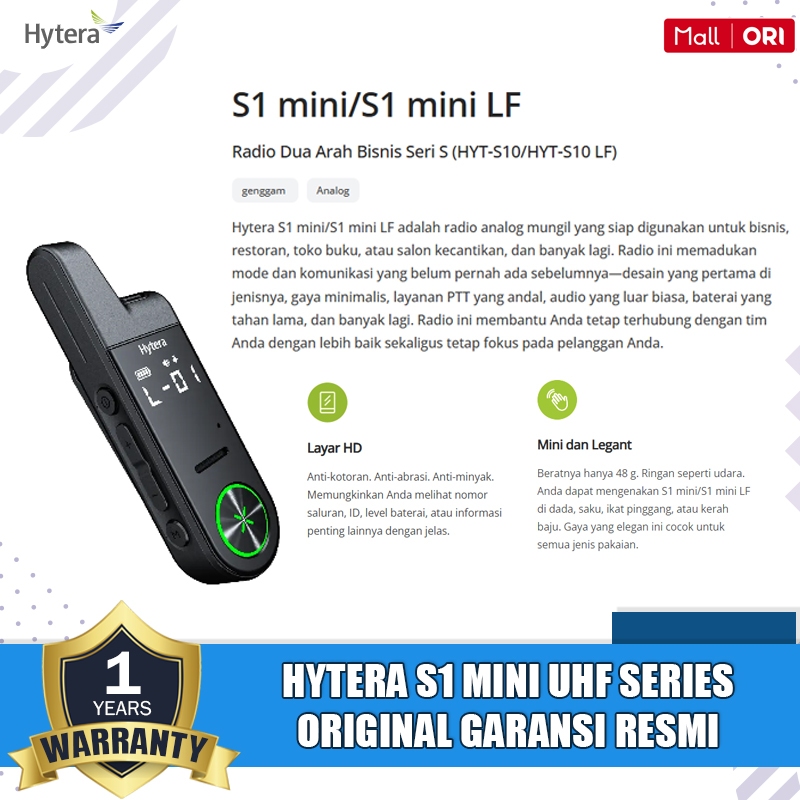 HYTERA S1 Mini Series Uhf Hytera S1 Mini Walkie Talkie Hytera S1 mini Uhf 400 Original Garansi Resmi