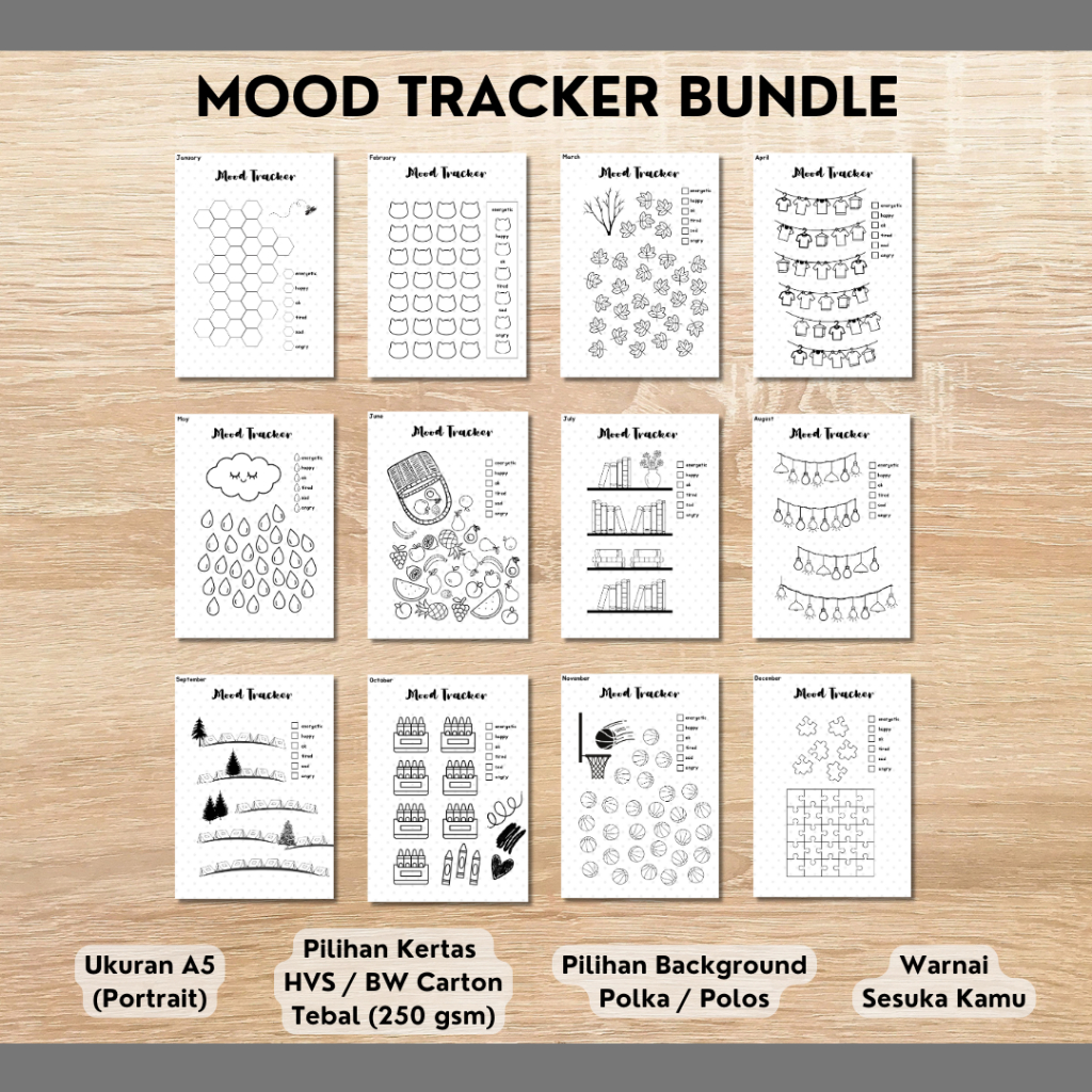 

BuJoKu Mood Tracker Bundle | Bullet Journal | Template Journaling Book | Bullet Journal Aesthetic | Jurnal Aesthetic