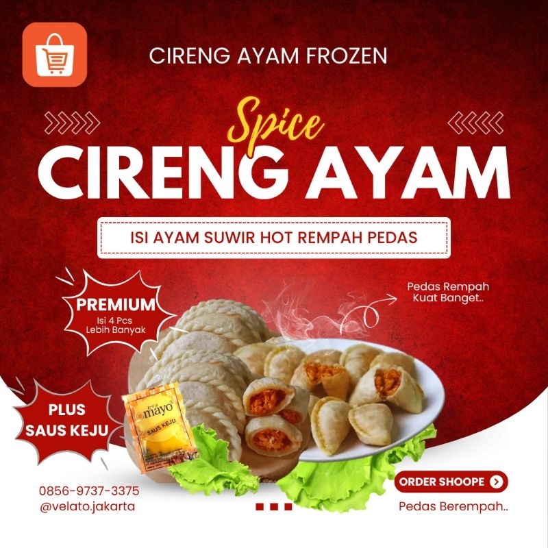 

cireng isi ayam suwir pedas premium isi 4 full isinya