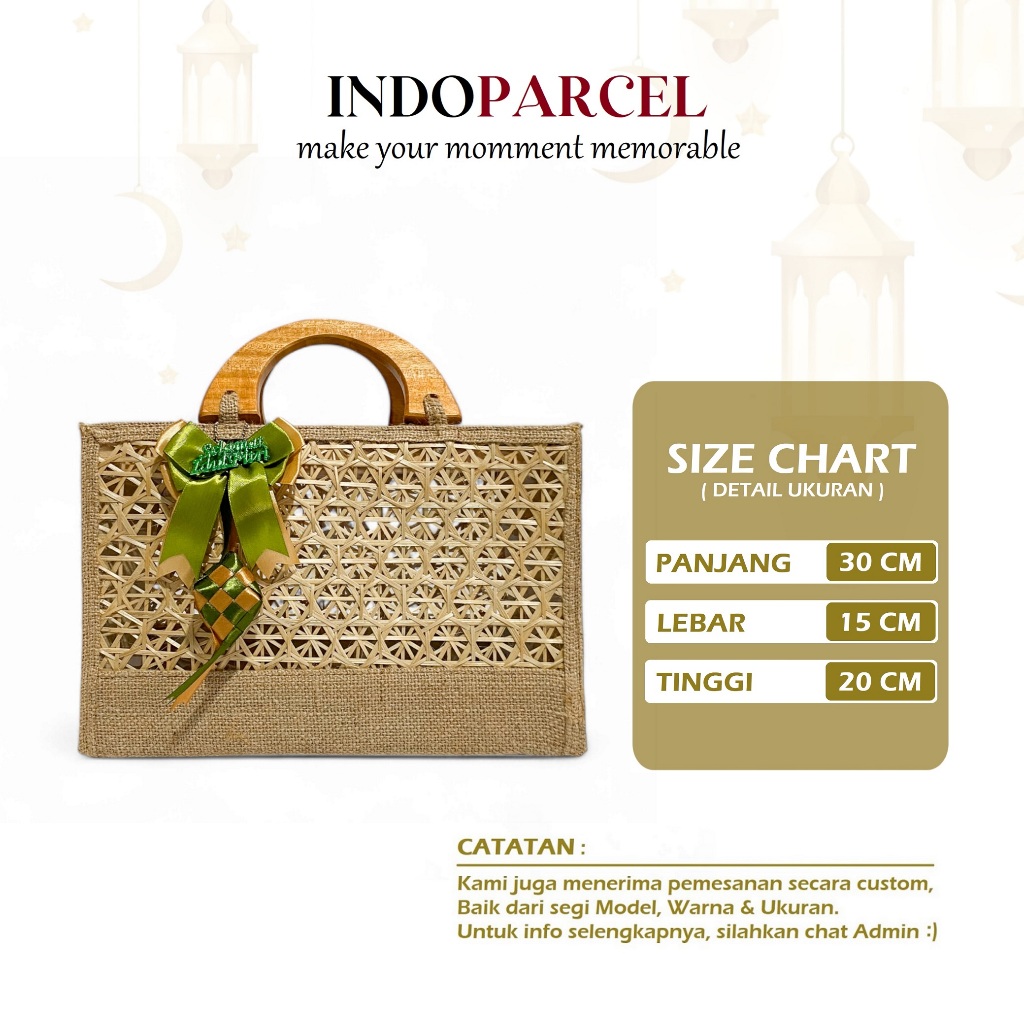 

iDk90 INDOPARCEL - Tas Hampers Lebaran Anyaman Goni Handle Kayu Kombinasi Anyaman Bambu Bungkus