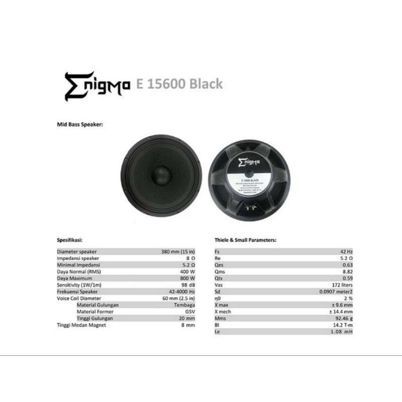 Speaker komponen ENIGMA 15600 BLACK Series Original