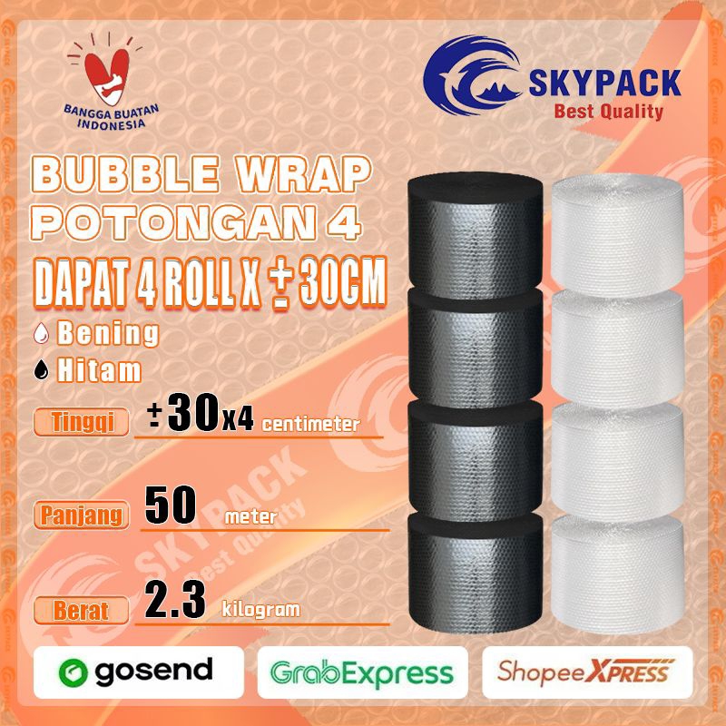 

SKYPACK Bubble Wrap Potongan 4 Ukuran ±30cm x 4 Warna Bening Hitam Berat 2.3kg