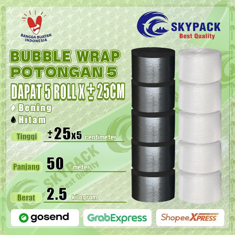 

SKYPACK Bubble Wrap Potongan 5 Ukuran ±25cm x 5 Warna Bening Hitam Berat 2.5kg