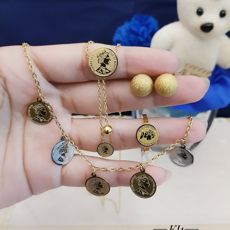 Set Perhiasan Wanita Titanium Koin Gold Li09