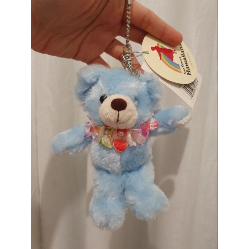 Fujisey Keychain Boneka Teddy Bear Bulu Mawar Biru Hawai Bunga Hula