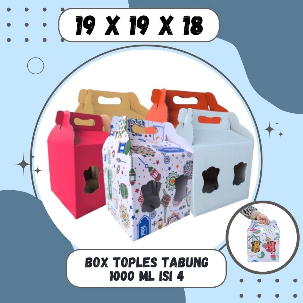 

Box 19x19x18 Jinjing (KUKER TOPLES JAR 1000 ml Isi 4) Gable Box Kardus Kue Kering / Idul Fitri /Hampers / Lebaran / Gable Box Polos/Motif