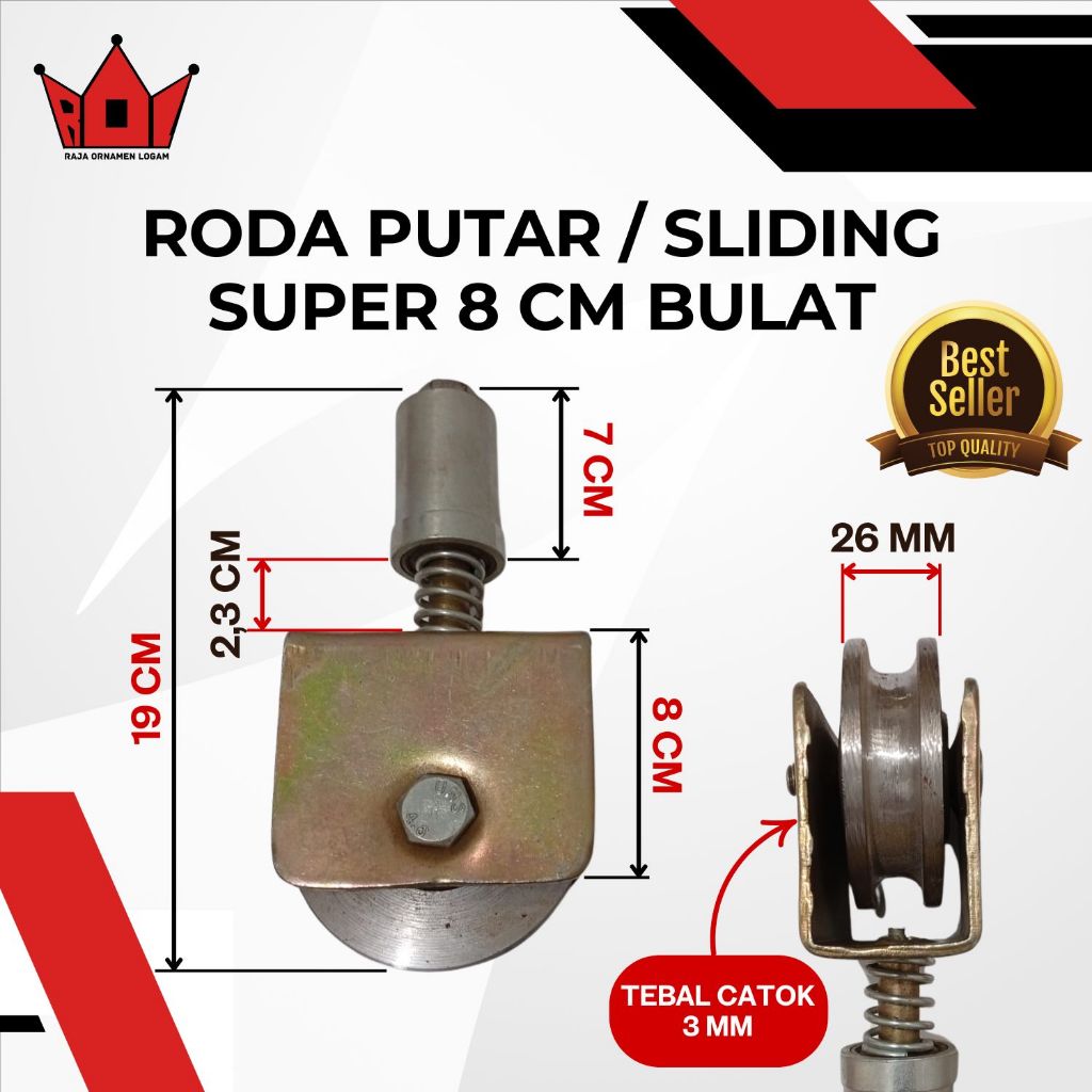 Roda Sliding Super Ukuran 8 Cm / Pintu Garasi Carport / Anti Anjlog / roda putar