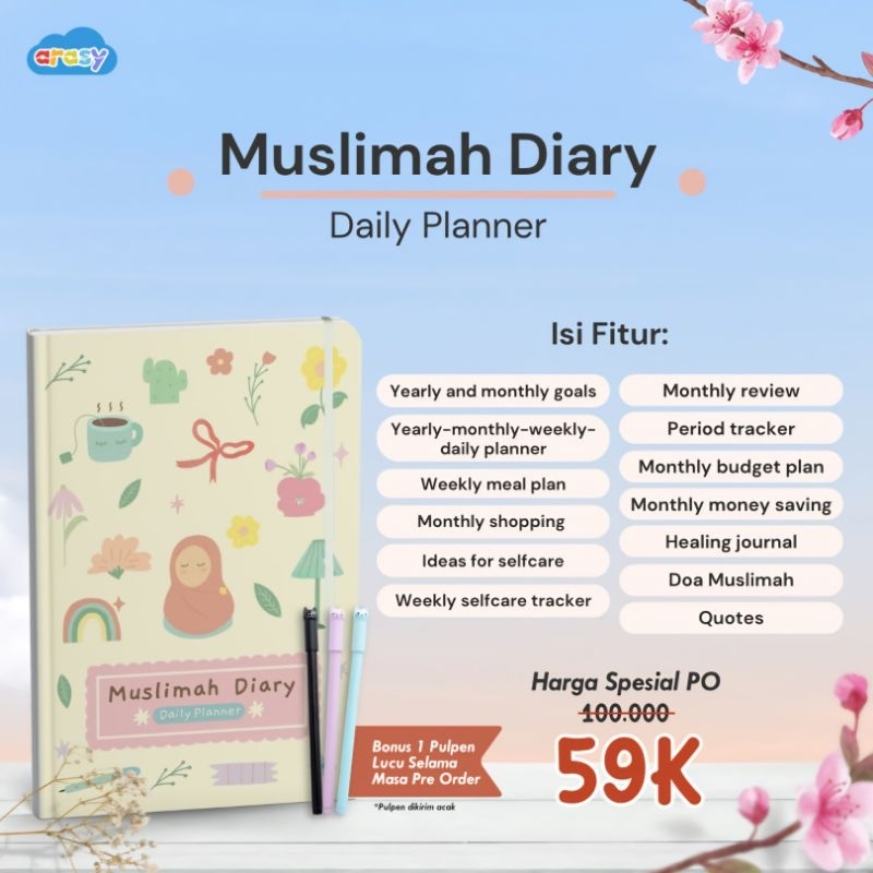 

Muslimah Diary Daily Planner Arasy, Buku Agenda Muslimah