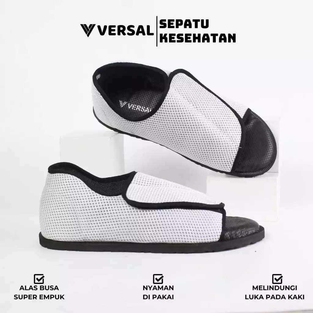 Versal - Sandal Sepatu Kesehatan Diabetes Untuk Pria Dan Wanita Sandal Lansia Silang Velcro Ringan S