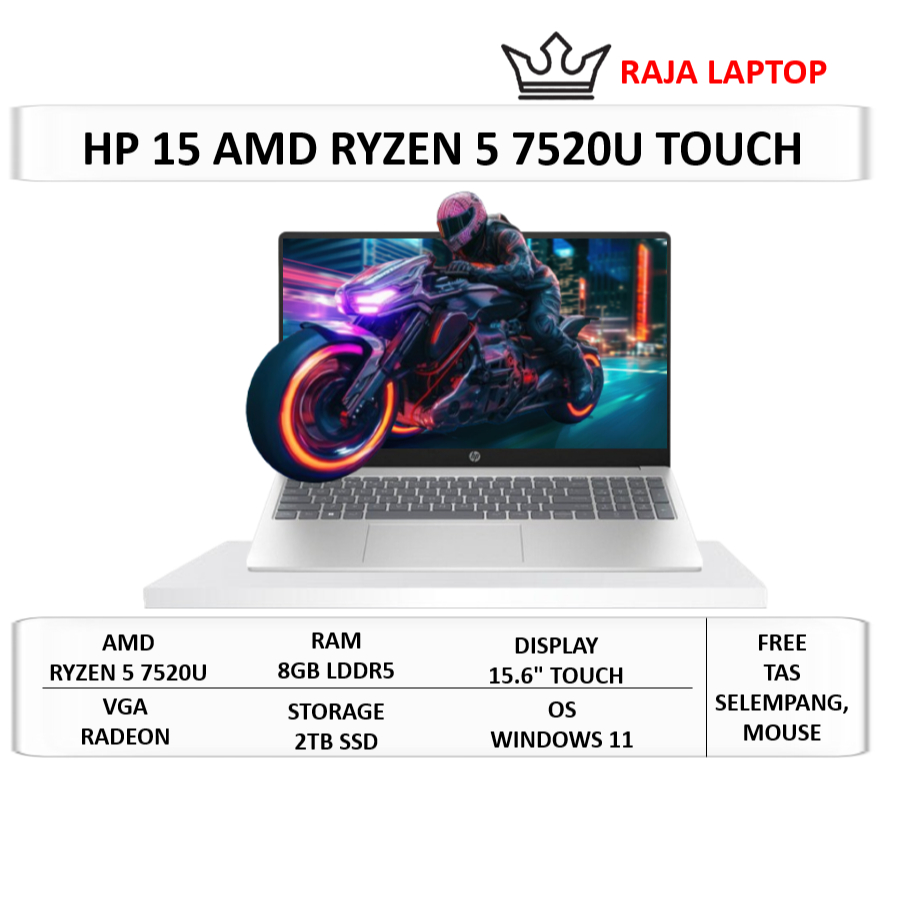 Laptop Gaming HP 15 Ryzen 5 7520U 8GB 2TB SSD 15" Touchscreen Windows 11