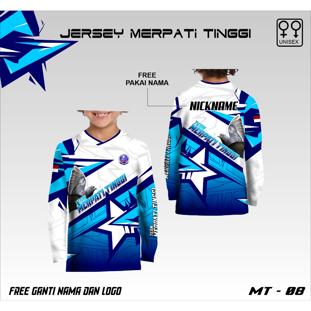 Kaos jersey merpati anak baju merpati tinggi free custom lengan panjang