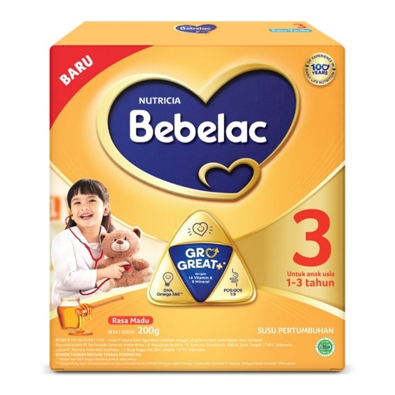 

Bebelac 3 GroGreat+ Susu Bubuk Pertumbuhan Anak Madu, Vanila 200 g