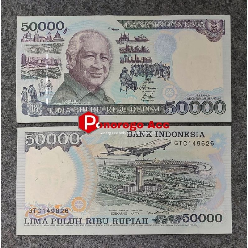 (Gress/Baru) Uang kuno 50000 Soeharto Tahun 1992 uang lama 50k 50rb Soekarno Hatta Bapak Pembangunan