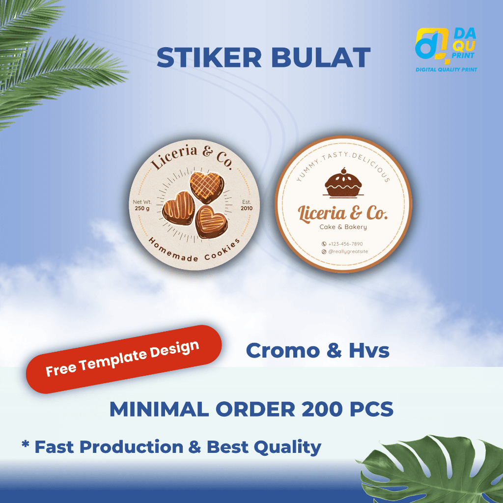 

Cutting stiker Custom Bulat cromo A3+, stiker label kemasan Cookies online shop murah