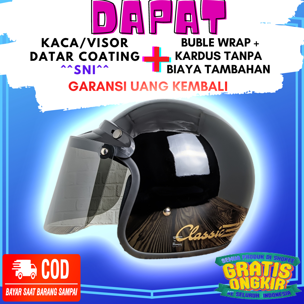 Helm Bogo Wanita Dewasa Classic Kulit Kaca Cembung Original 100 SNI Retro