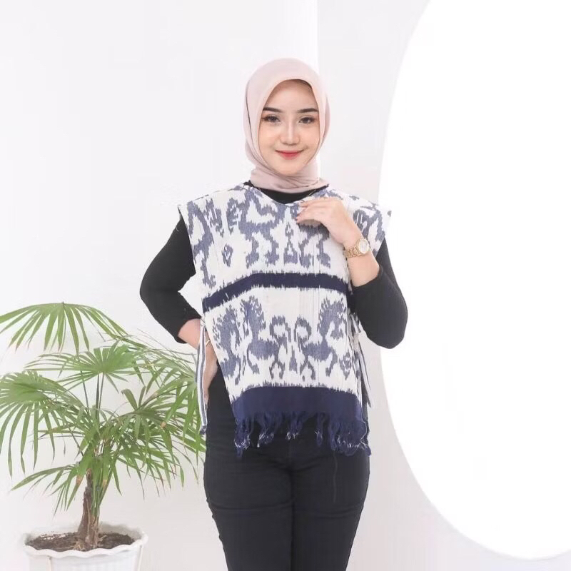 Rompi Vest Tenun Unisex Pria Wanita Baju Kerja Tenun Ikat Blangket Jepara - Rompi Pendek Wanita Casu