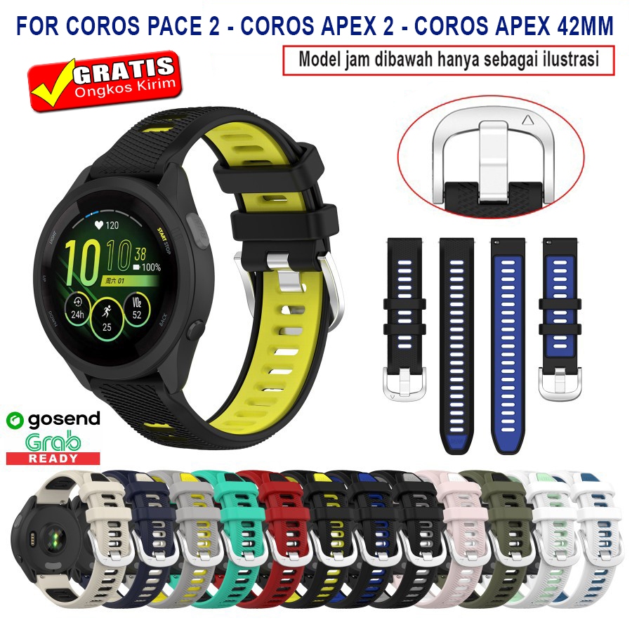 STRAP TALI JAM COROS PACE 2 - COROS APEX 2 - COROS APEX 42MM MODEL GM TWOTONE RUBBER 20MM