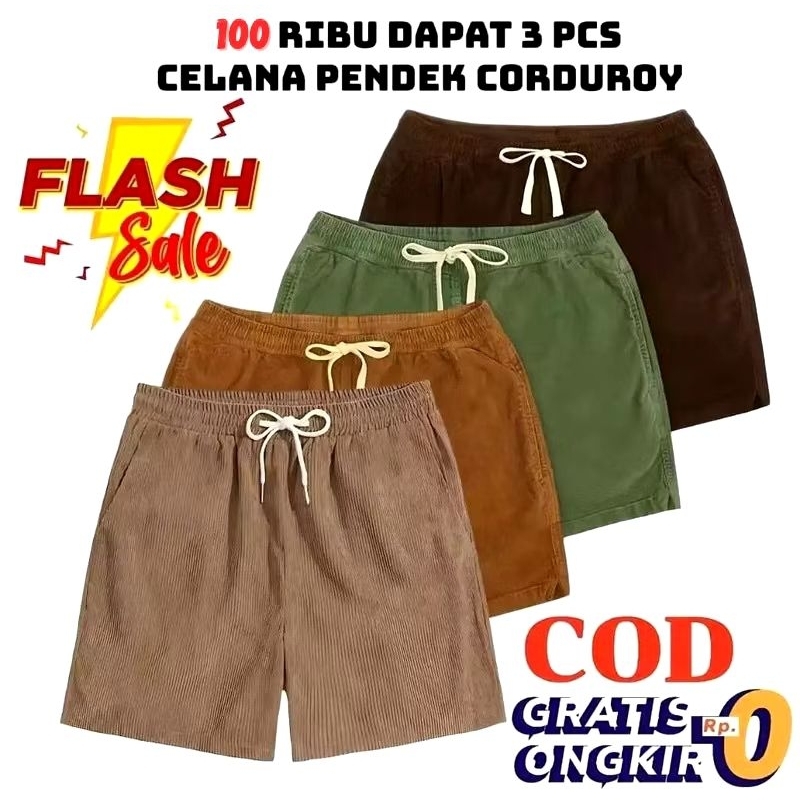 GO || ( PAKET HEMAT 100RIBU DAPAT 3PCS ) Celana Pendek Pria Pendek Corduroy Broadshot Corduroy Premi