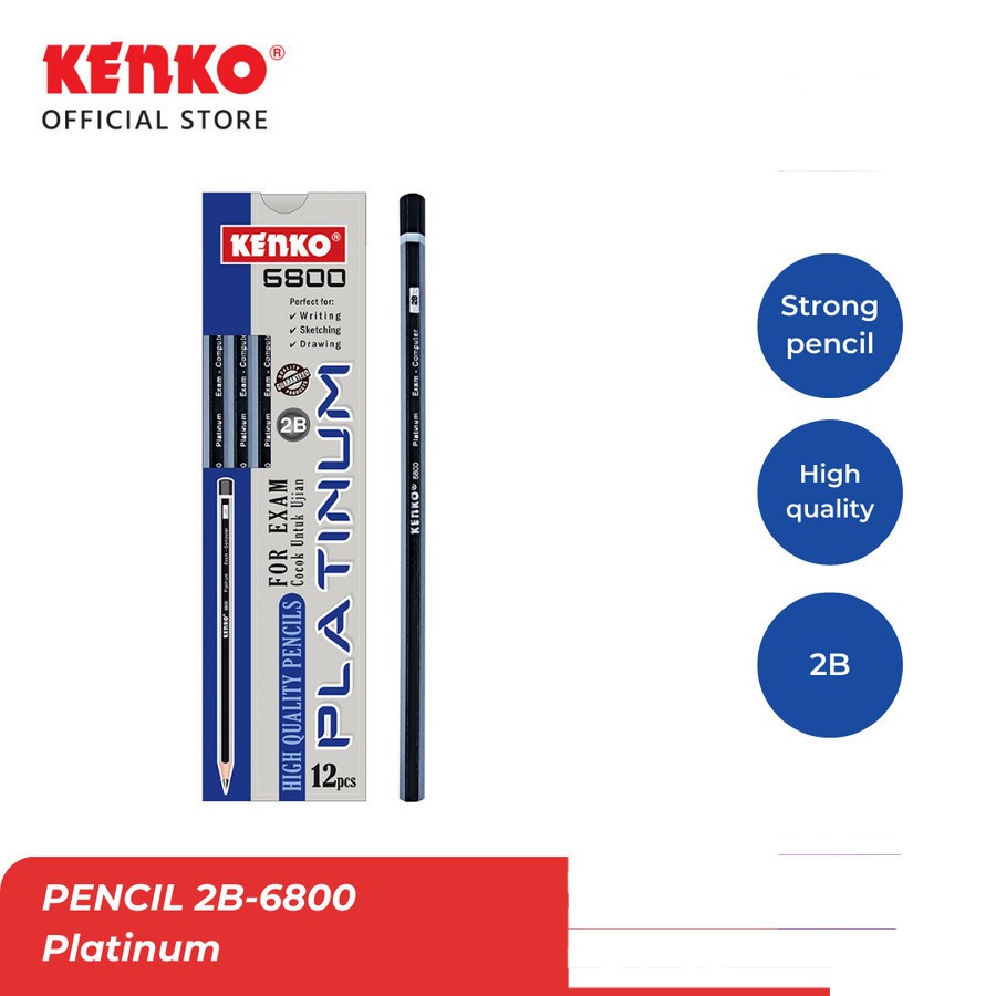 

Pensil Kayu 2B Kenko 6800 Platinum Original (12 PCS) / Graphite Pencil Pensil 2B Ujian Komputer Kenko 2B-6800 Platinum Per Lusin