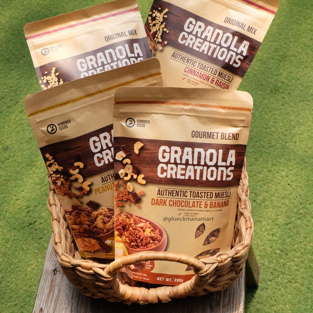 

Hundred Seeds Granola Creations 200gr (Cinnamon & Raisin / Dark Chocolate & Banana / Peanut Butter & Chocolate)