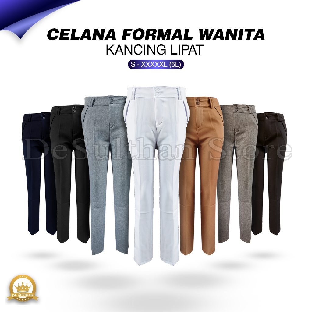 Celana Panjang Saku Lipat Wanita Polos Pakaian Kerja Formal Kantoran Clana Bahan Cewek Kantor Dewasa