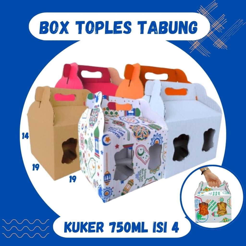 

Box Jinjing Kuker 19x19x18 Jinjing Jar (KUKER TOPLES JAR 1000ml ISI 4) Box Jinjing Kardus Lebaran Idul Fitri Hampers Polos/Motif