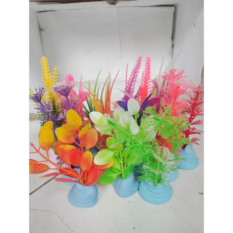 Promo 10 pcs Tanaman plastik hiasan aquarium