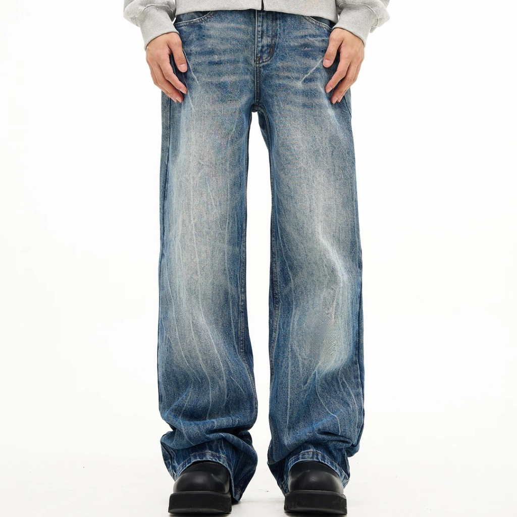 OVERSIZE VINTAGE celana jeans pria baggy standar jeans petir skena denim gombrong celana panjang lak
