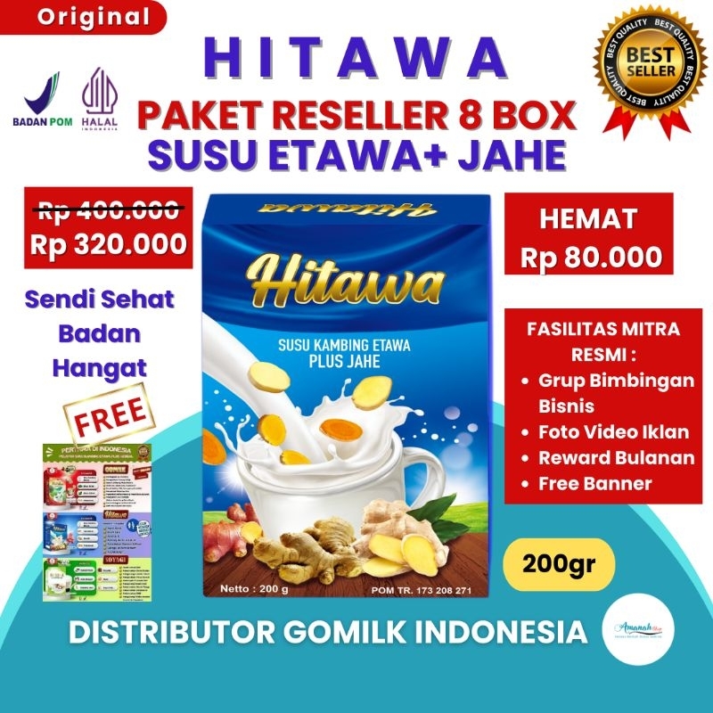 

[BISA COD + GARANSI] [GRATIS BANNER] [PAKET RESELLER 8 BOX] HITAWA Susu Etawa Plus Jahe Merahw