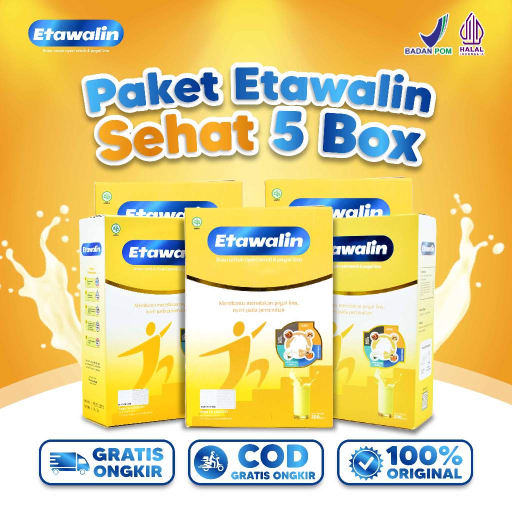 

Etawalin Original Isi 5 Box Susu Etawa Bubuk Atasi Nyeri Pinggang Sendi Lutut Osteoarthritis Rematik Asam Urat Osteoporosis Aman Alami Halal BPOM Isi 200 gr