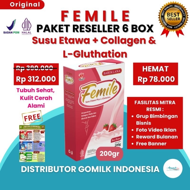 

[BISA COD + GARANSI] [GRATIS BANNER] [PAKET RESELLER 6 BOX] FEMILE Susu Etawa Plus Kolagen