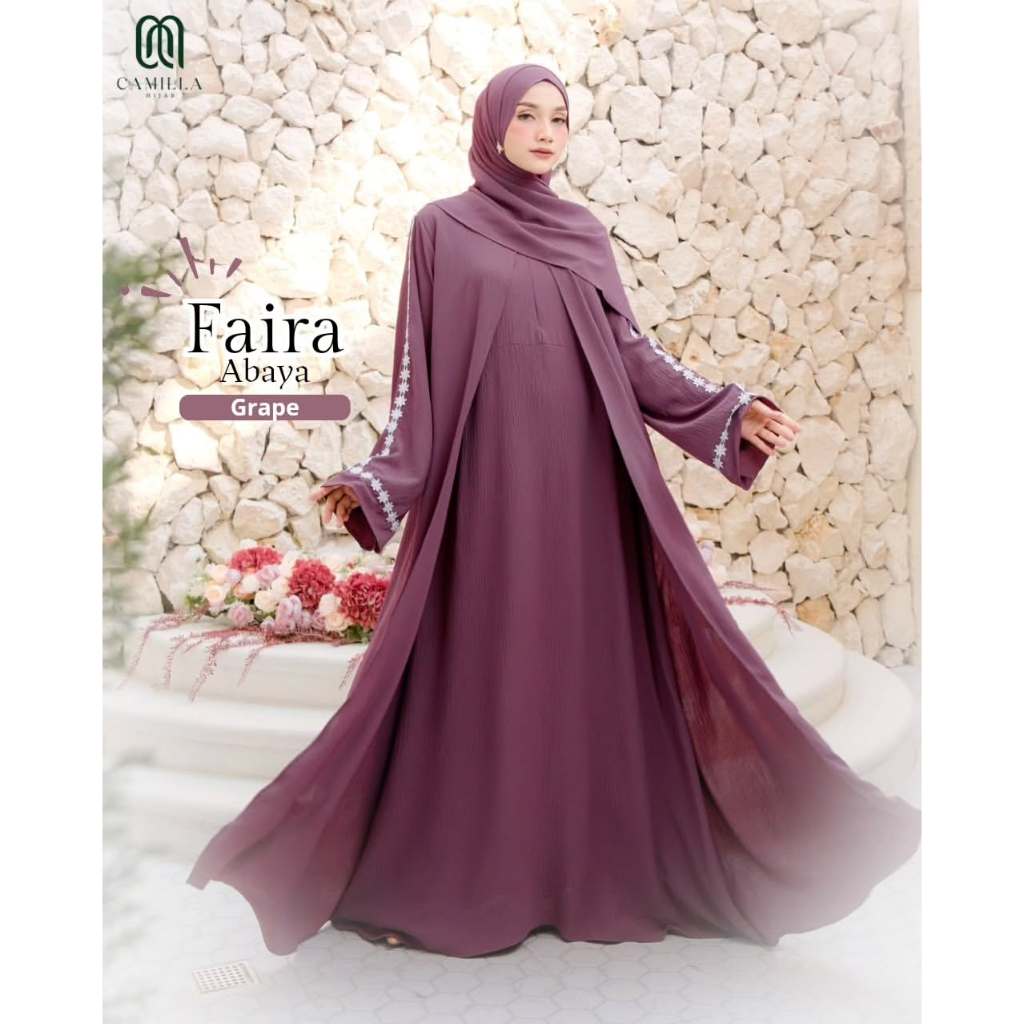 FAIRA ABAYA CRINKLE AIRFLOW  MODEL ABAYA 2 LAYER + kERUDUNG PASHMINA BUSUI GAMIS ABAYA LEBARAN ABAYA
