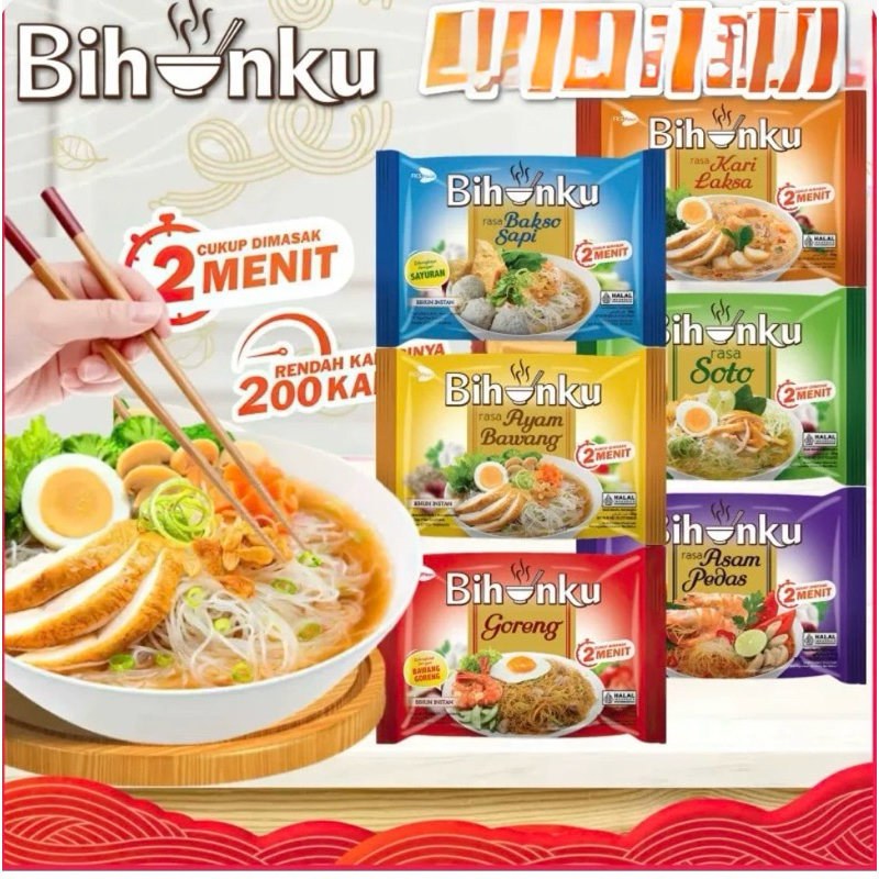 

Bihunku Mie instant / Goreng Special / Ayam Bawang / Kari Laksa / Asam Pedas / Soto Special