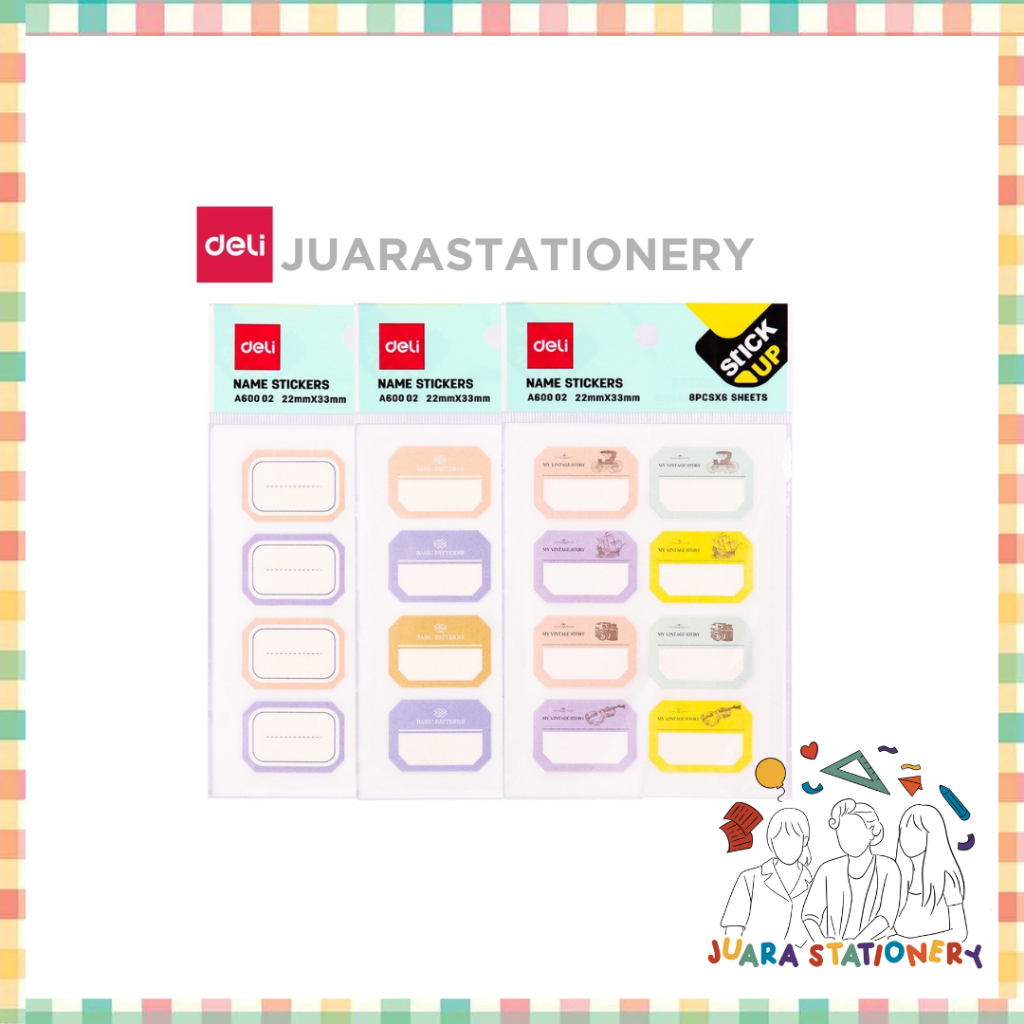 

(1215) Sticker Nama Deli 48 pcs EA60002 - Label Nama Stiker Nama 22mm x 33mm 4 Warna (Pcs)