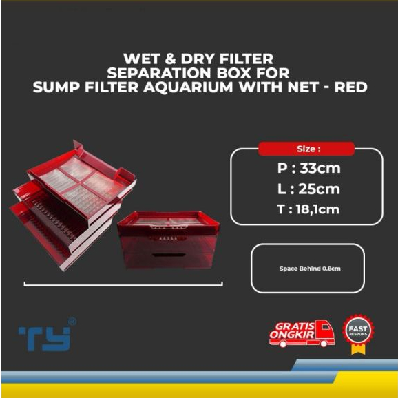 Wet & Dry Filter Separation Box For Sump Filter Aquarium With Net - Red
