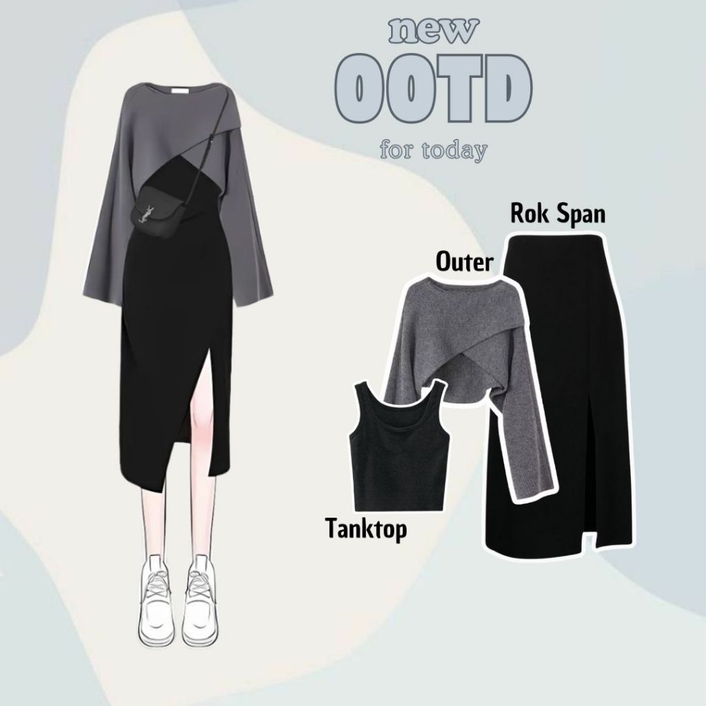 One Set Wanita Korea ( Outer Rajut + Tanktop + Rok ) OOTD Remaja Kekinian E18