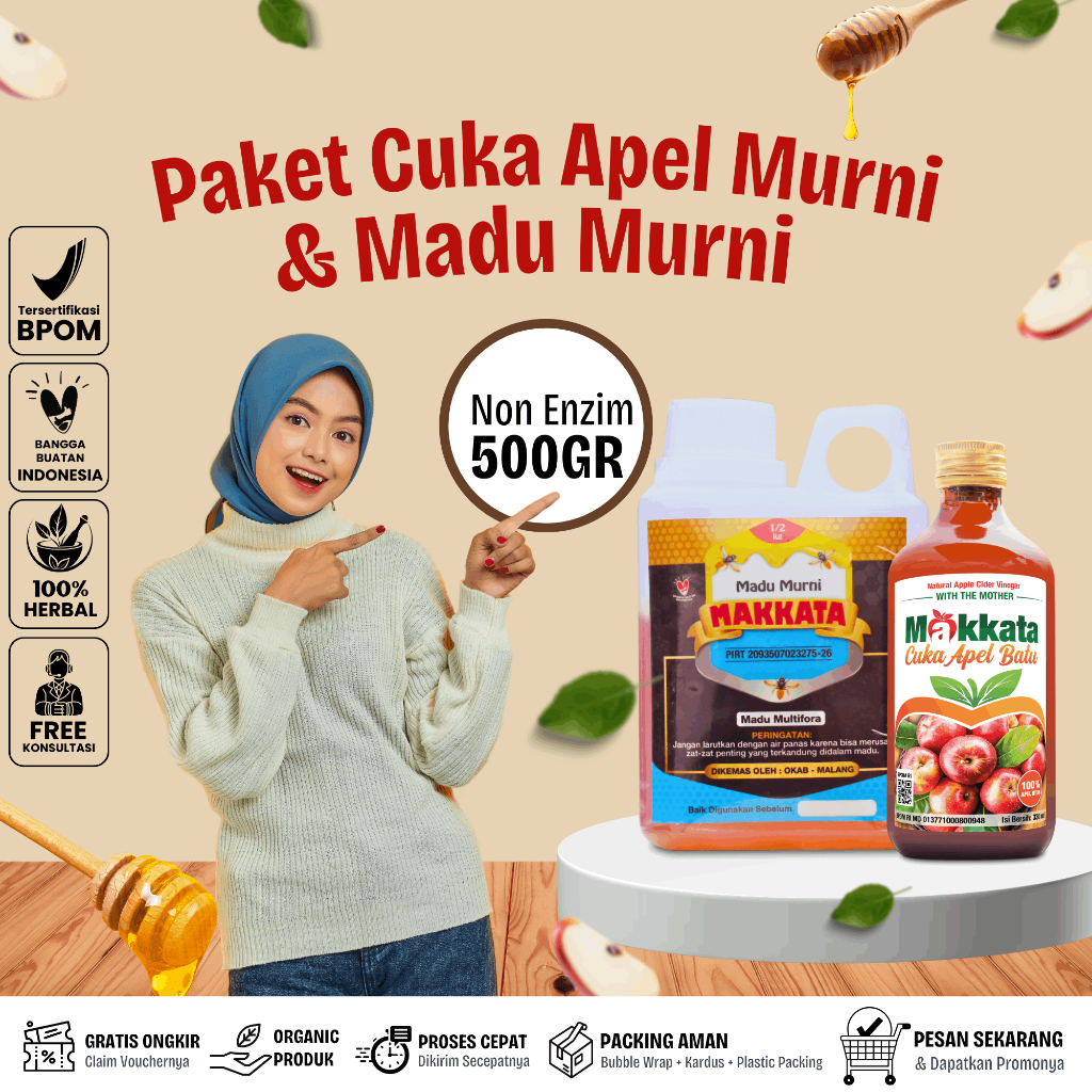 

Paket Makkata Cuka Apel Murni Unfiltered Unpasteurized – Madu Murni Lebah Liar 500gr Tanpa Enzim