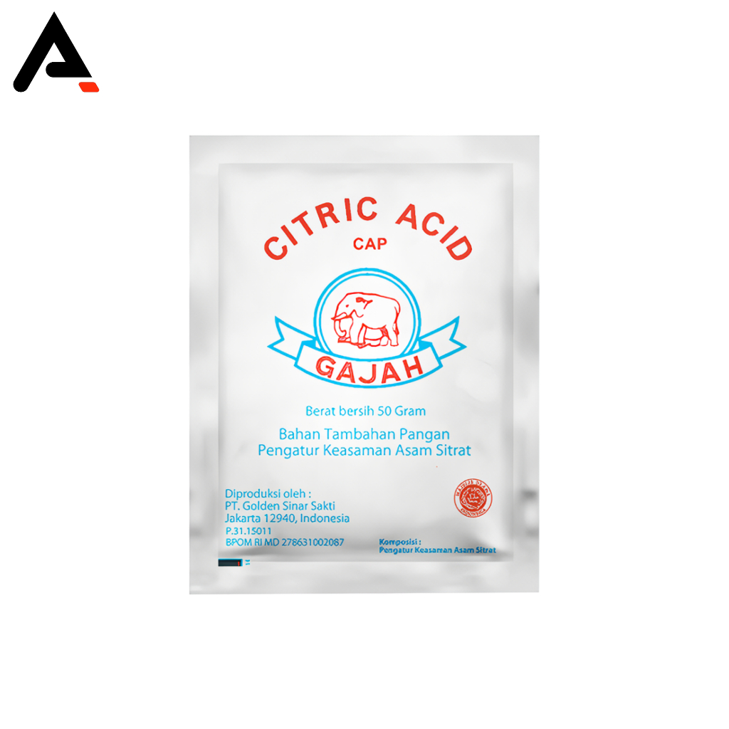 

Anugrah Plastik Citric Acid Cap Gajah 50gram | Sitrun | Citrun