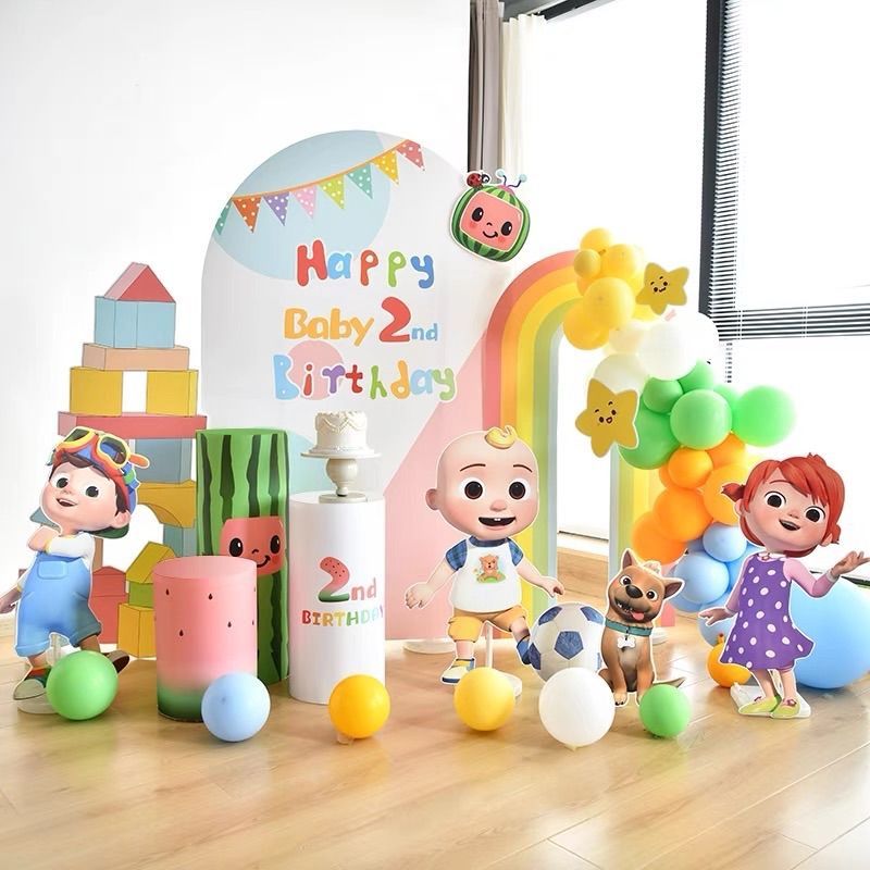 PAKET DEKORASI COCOMELON BACKDROP / STANDING KARAKTER ULANG TAHUN ANAK / PAKET DEKORASI ULANG TAHUN 